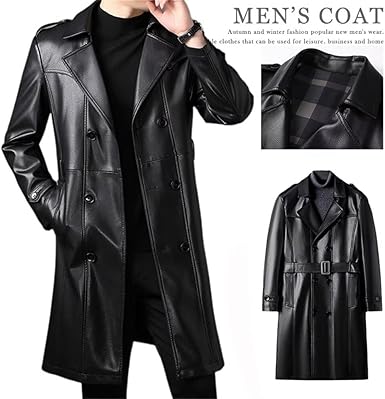 Amazon | [HUALIANYI] ロングレザーコート メンズ レザー